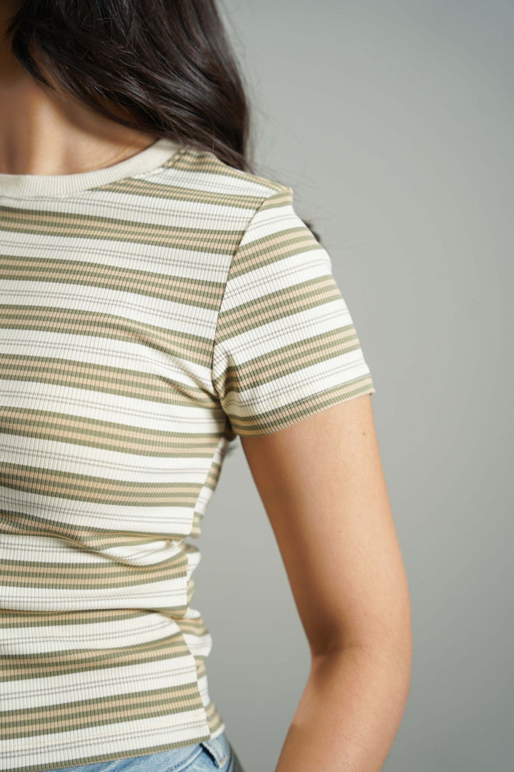 BEIGE SLIM FIT STRIPE TEE