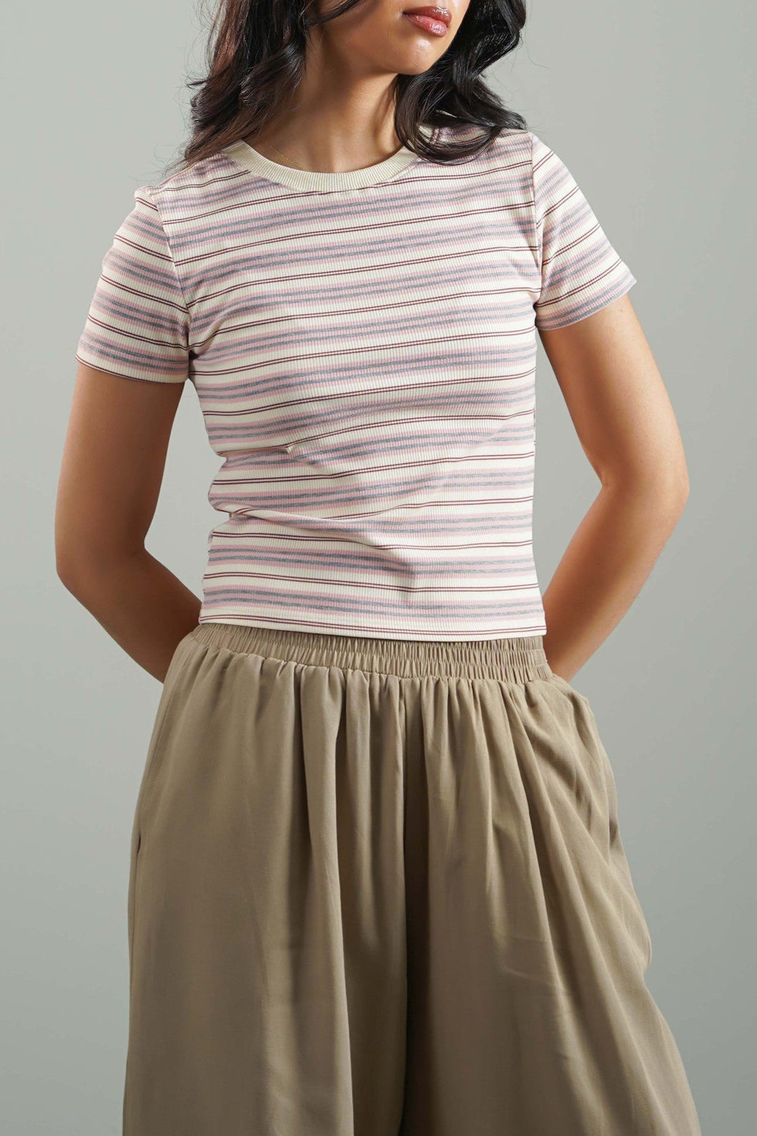 PINK SLIM FIT STRIPE TEE