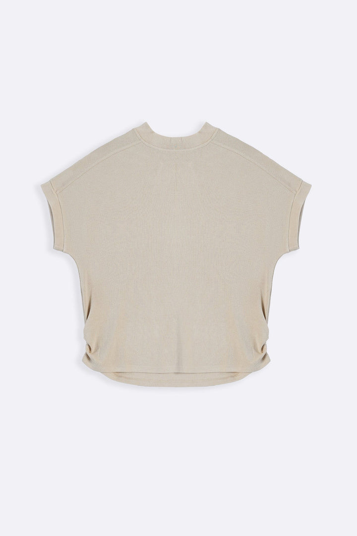 BEIGE FUNNEL NECK KNIT TOP
