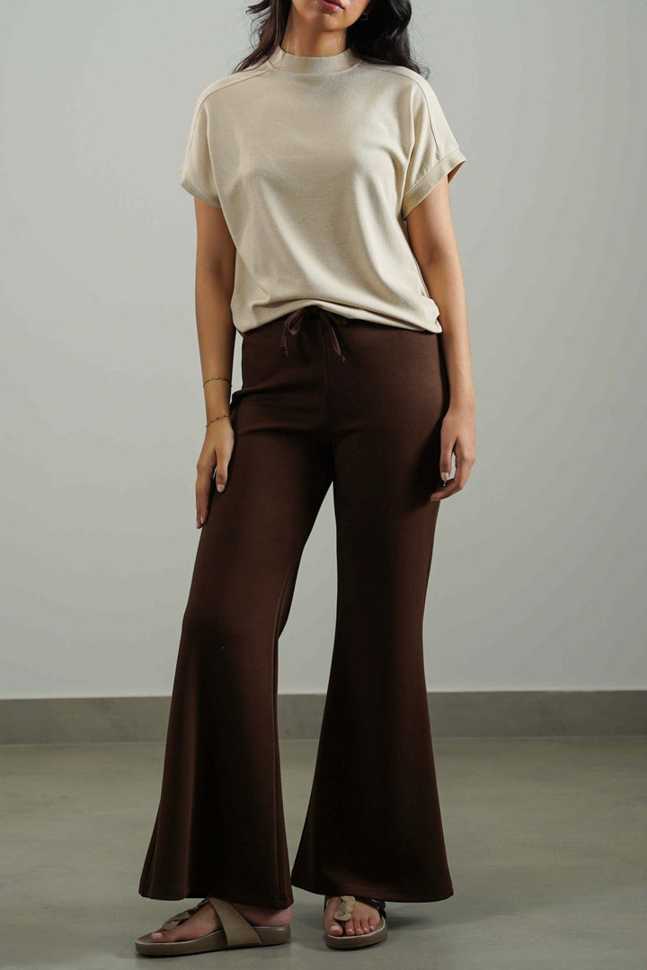 BEIGE FUNNEL NECK KNIT TOP