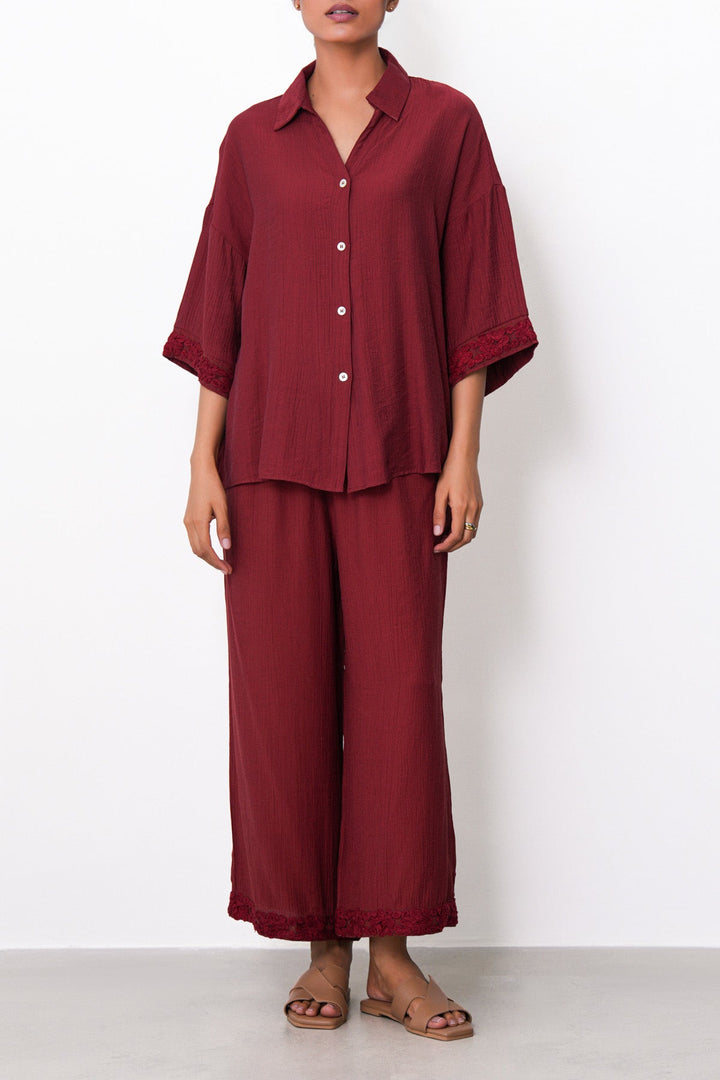 RUST LACE TRIM BLOUSE