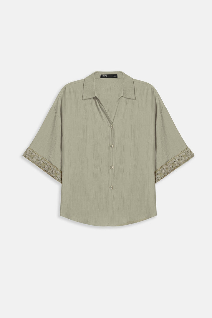 SAGE LACE TRIM BLOUSE