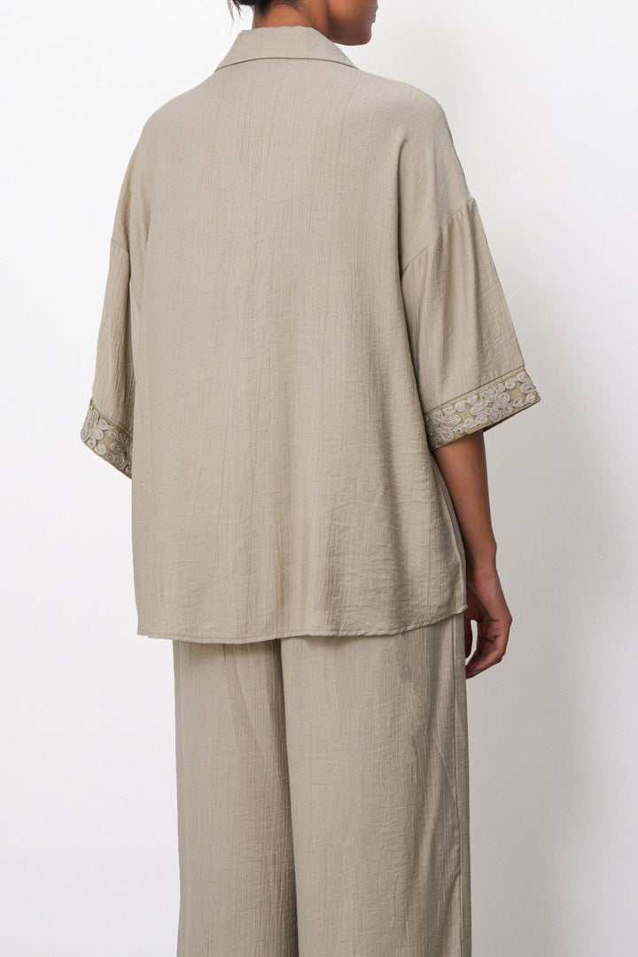SAGE LACE TRIM BLOUSE