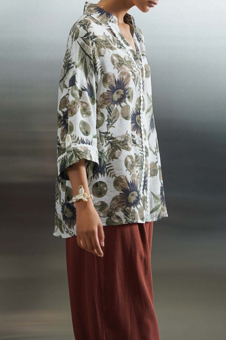 BEIGE CORNFLOWER PRINT SHIRT