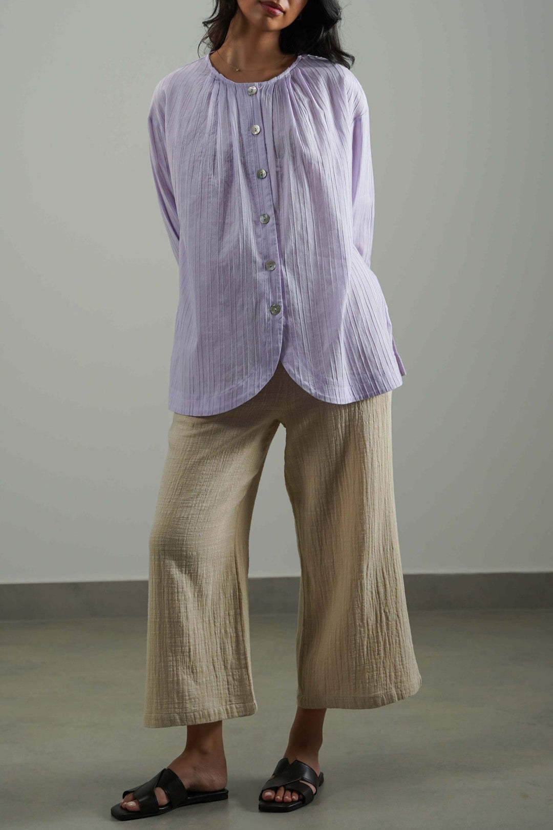 LILAC TEXTURED STRETCH BLOUSE