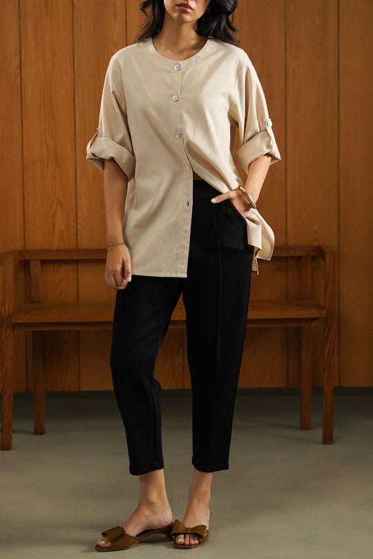 BEIGE SOFT SLUB BLOUSE