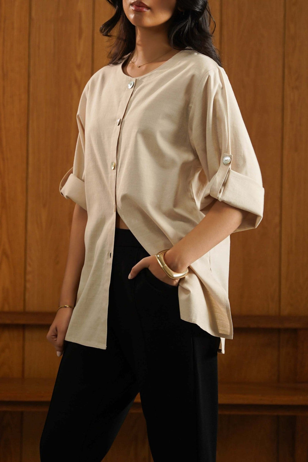 BEIGE SOFT SLUB BLOUSE
