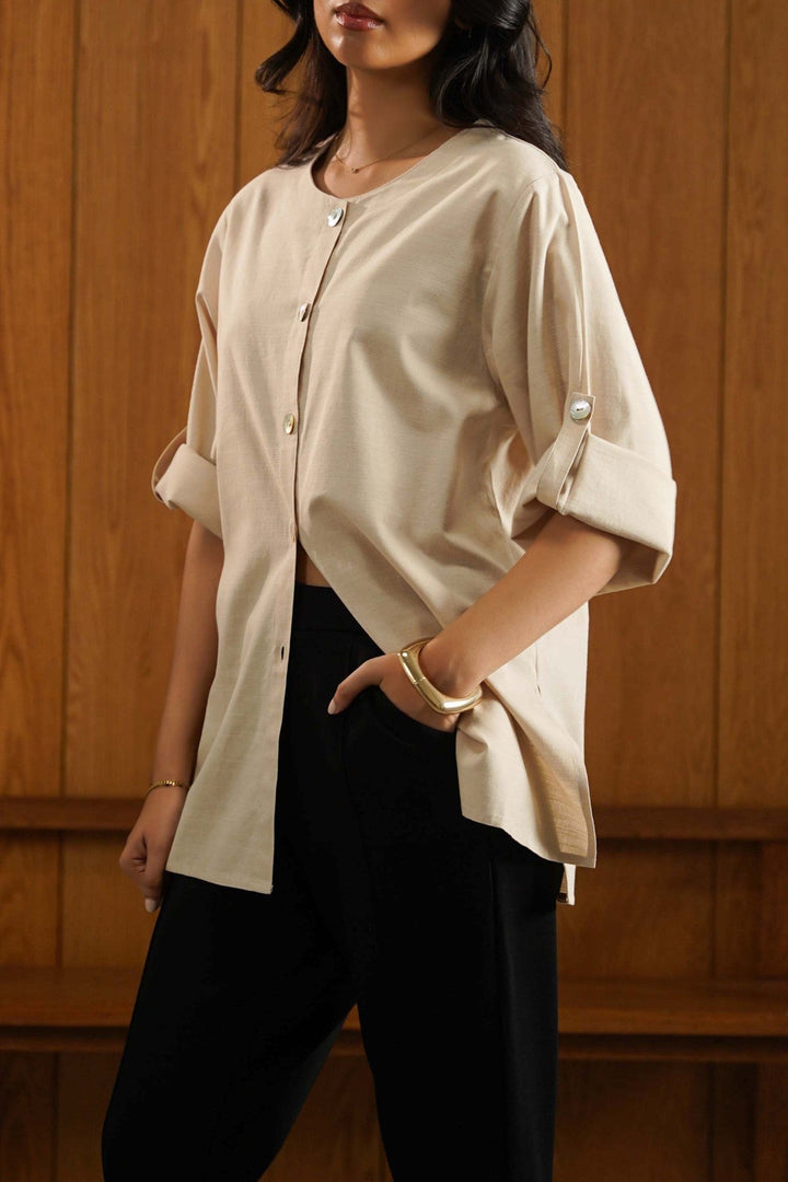 BEIGE SOFT SLUB BLOUSE