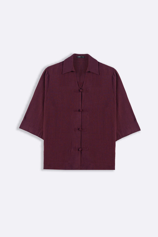 BURGUNDY SIGNATURE LINEN BLEND SHIRT