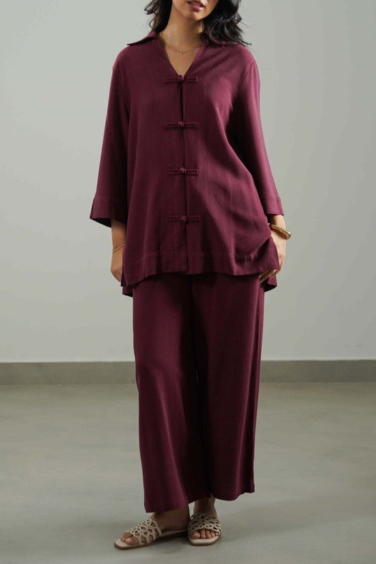 BURGUNDY SIGNATURE LINEN BLEND SHIRT