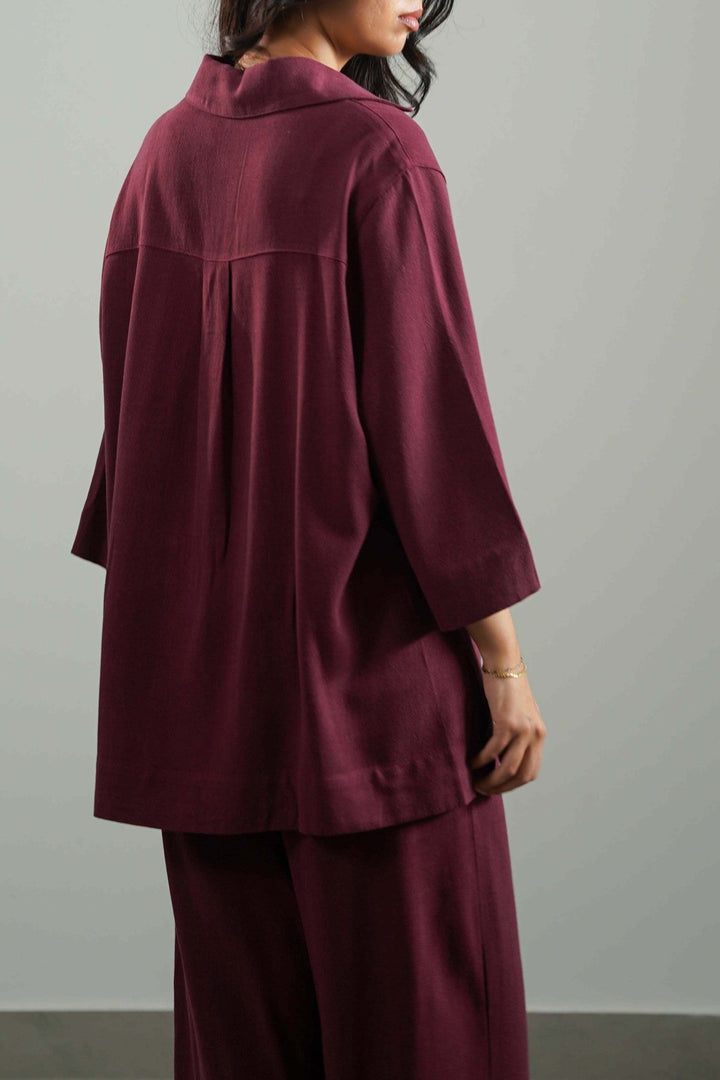 BURGUNDY SIGNATURE LINEN BLEND SHIRT