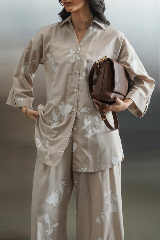 BEIGE PETAL IMPRINT SHIRT