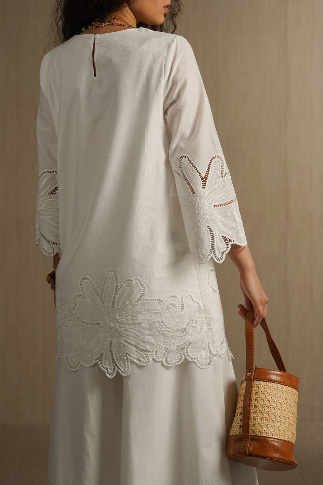 WHITE BOTANICAL CUTWORK TOP
