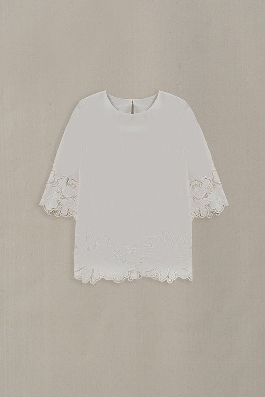 WHITE BOTANICAL CUTWORK TOP