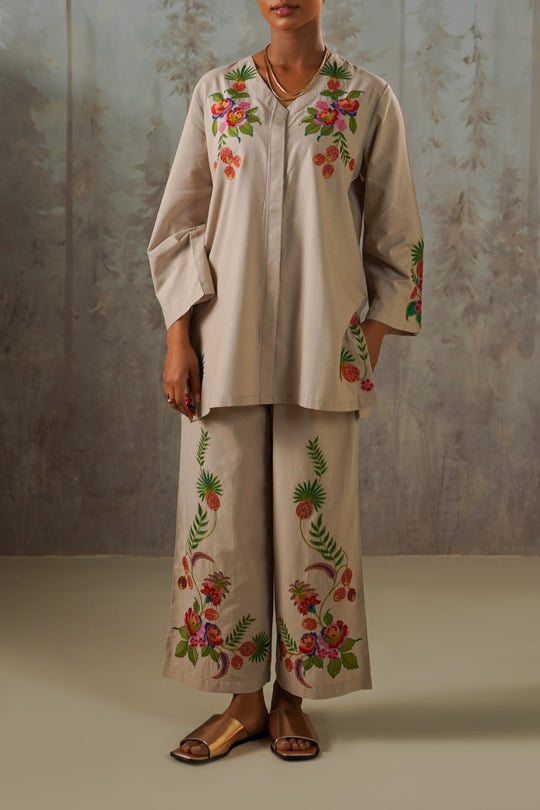 BEIGE TROPICAL ESCAPE BRODERIE SHIRT