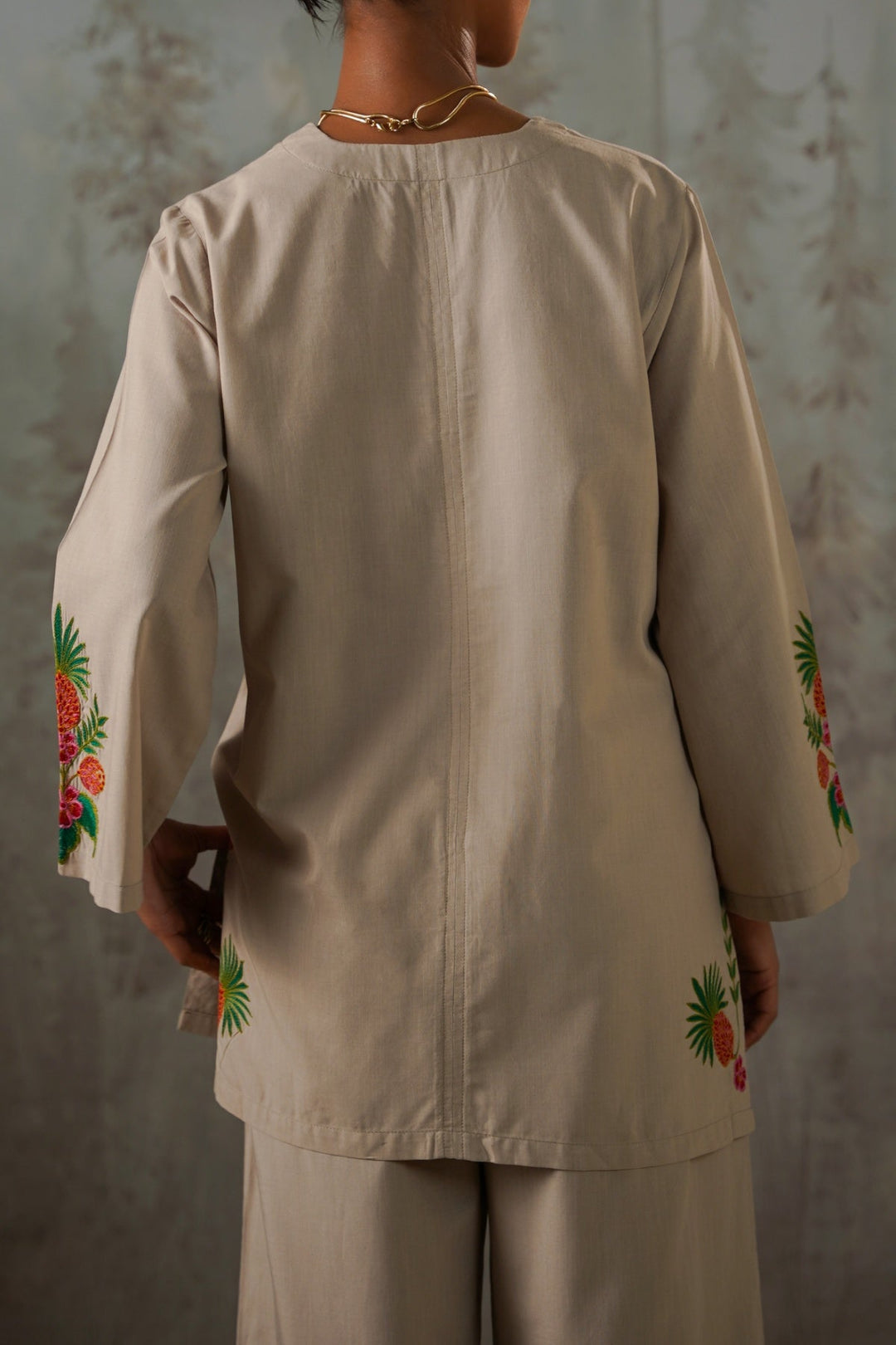 BEIGE TROPICAL ESCAPE BRODERIE SHIRT