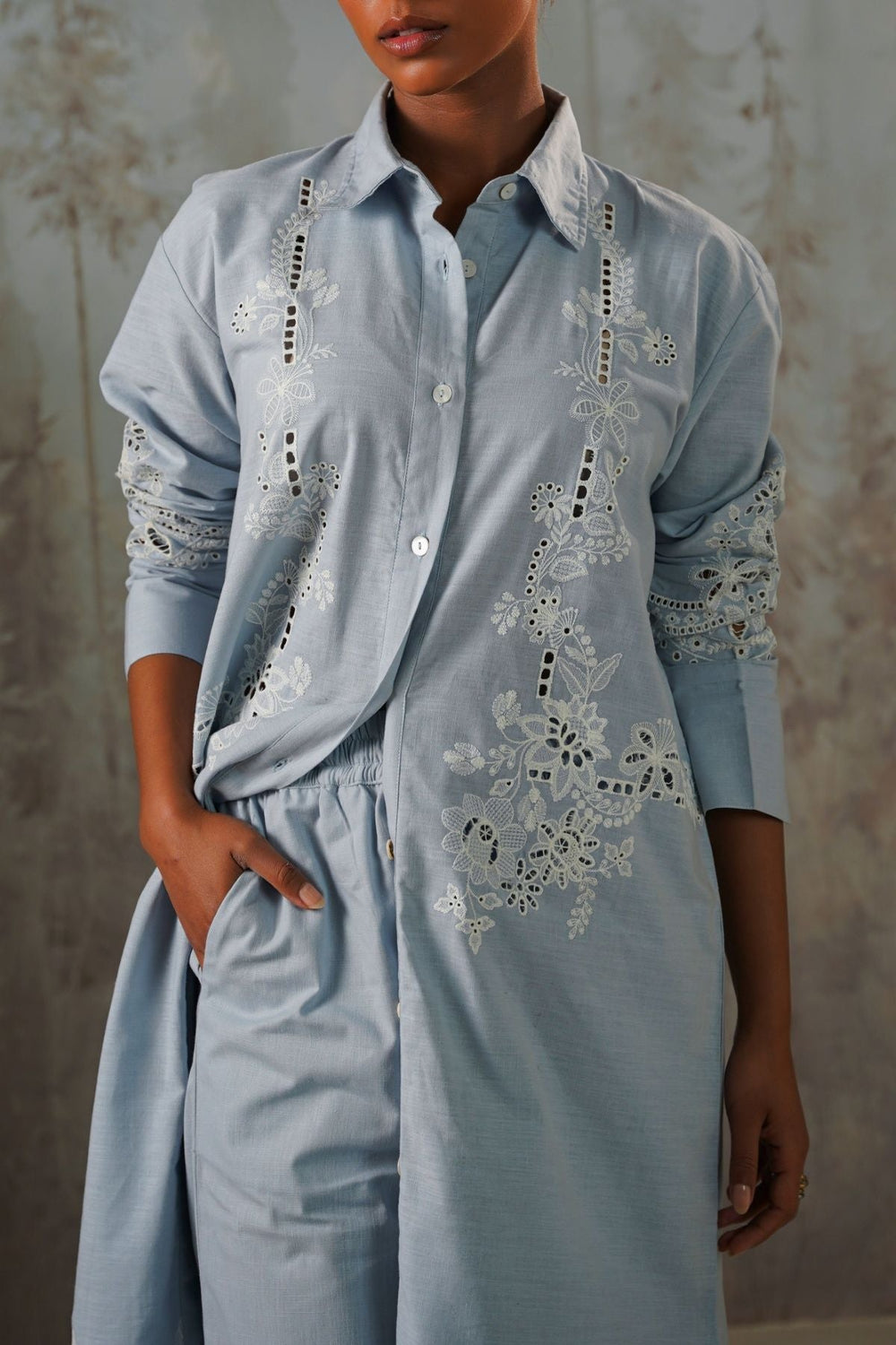 LIGHT BLUE COASTAL ARTISAN LONG TUNIC