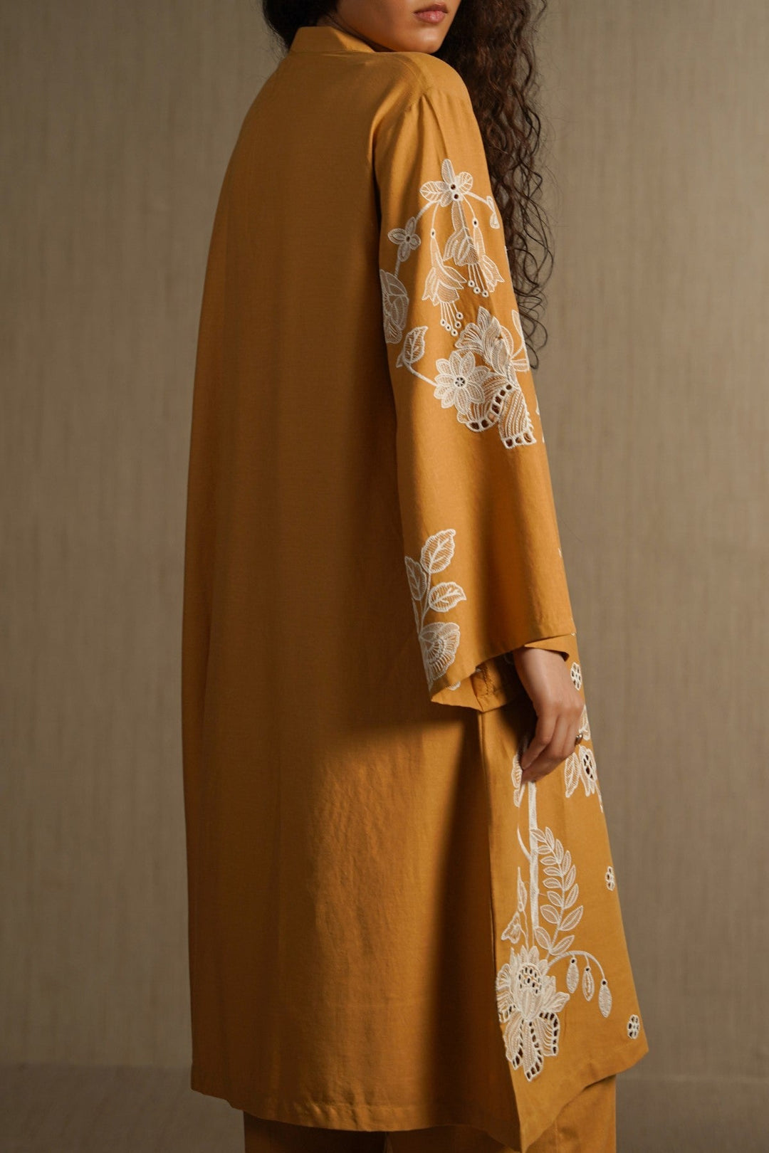 MUSTARD OCHRE BLOOM EMBROIDERED TUNIC