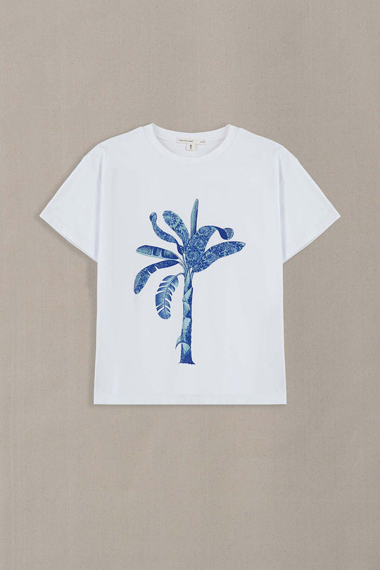 WHITE BLUE PALM TEE
