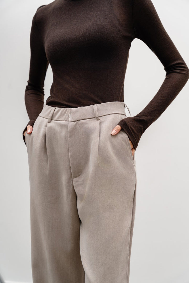 BEIGE WIDE LEG TROUSERS