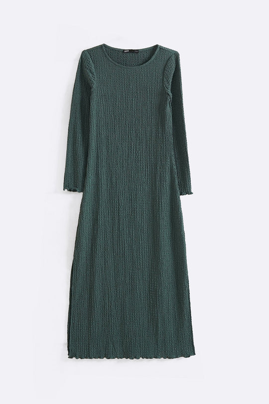 GREEN CREASED LONG DRESS