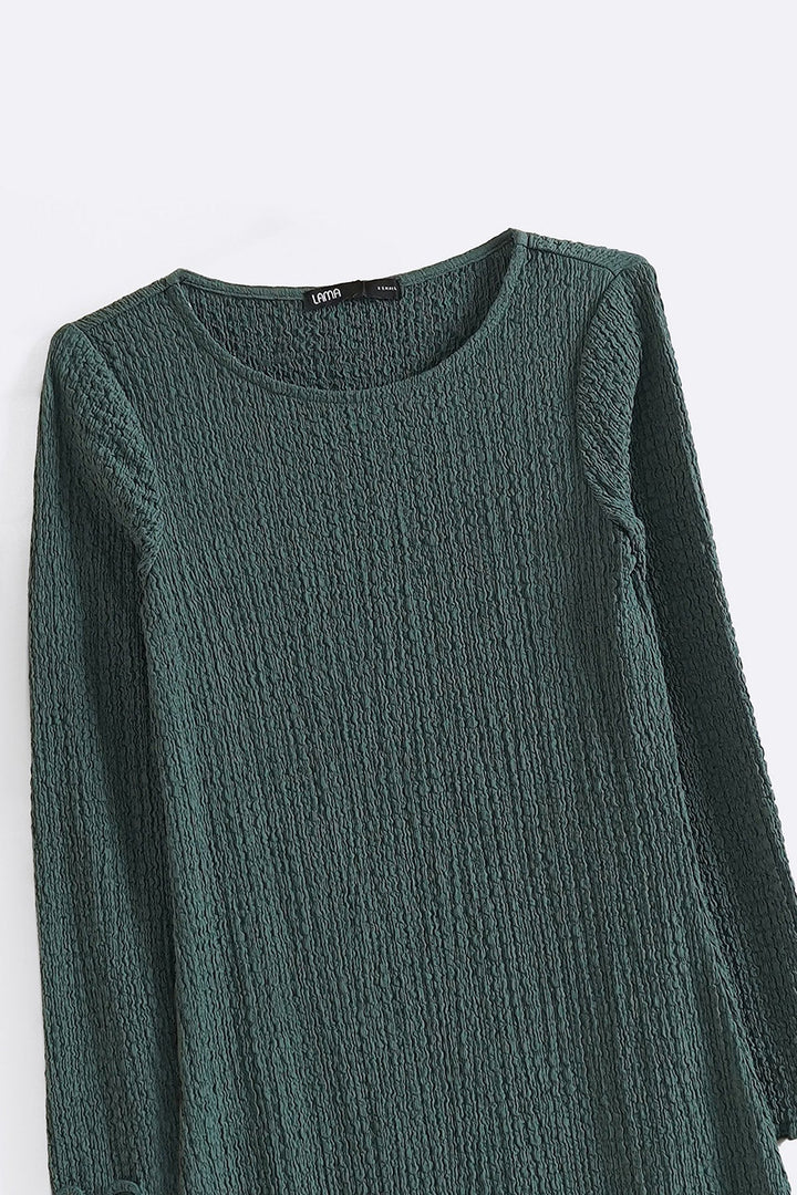 GREEN CREASED LONG DRESS