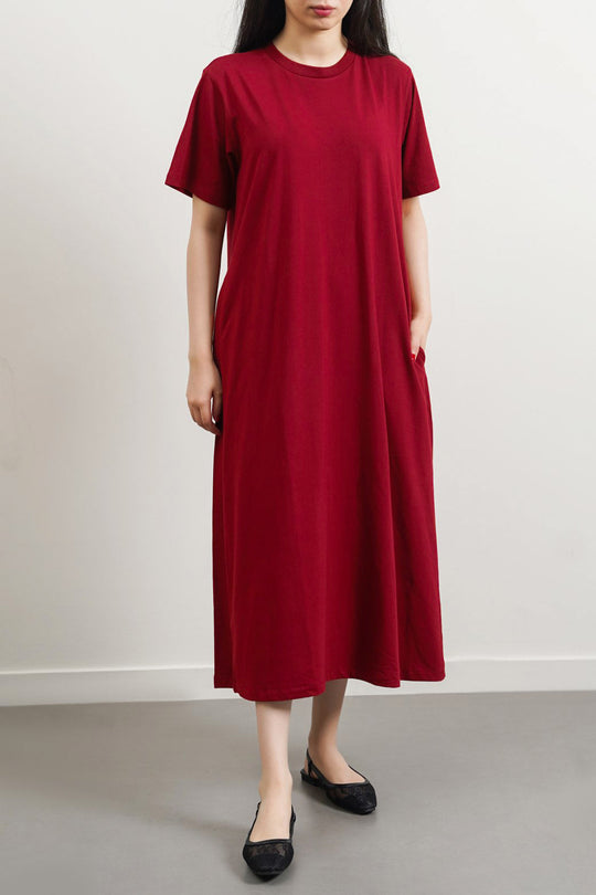 MAROON LONG A-LINE DRESS