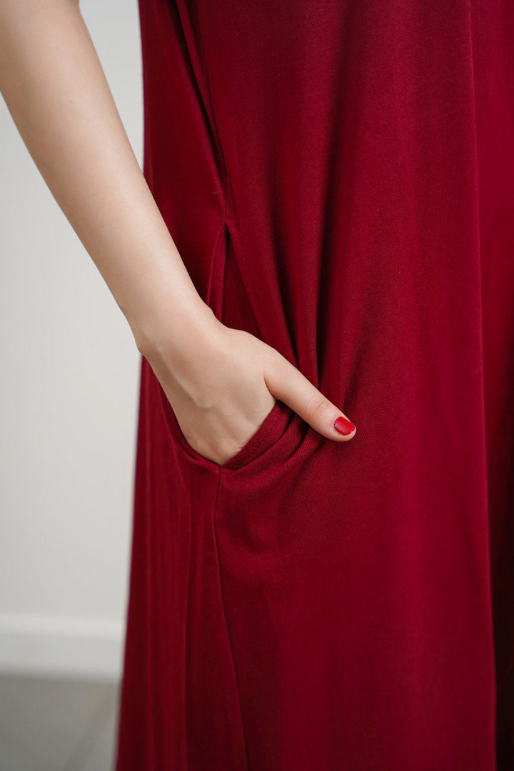MAROON LONG A-LINE DRESS