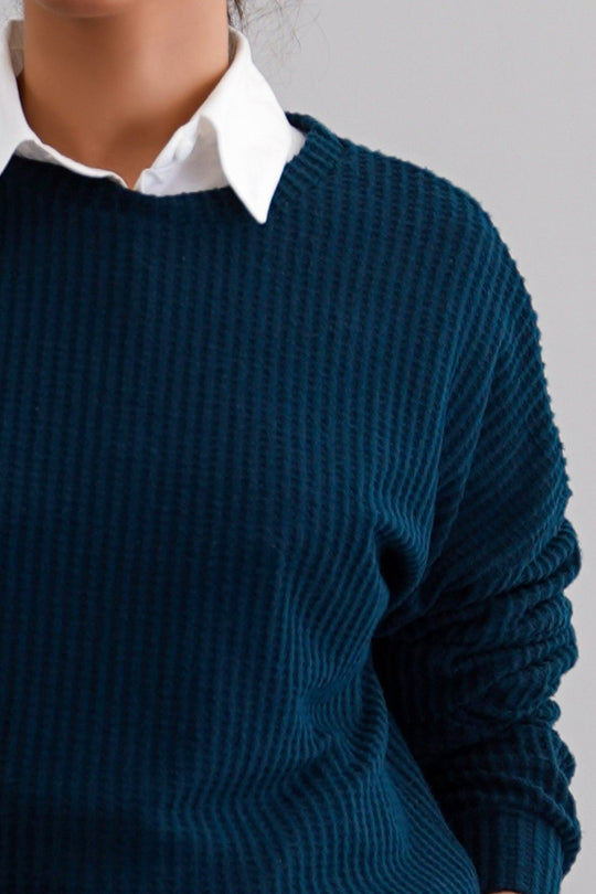 TEAL WAFFLE KNIT TOP