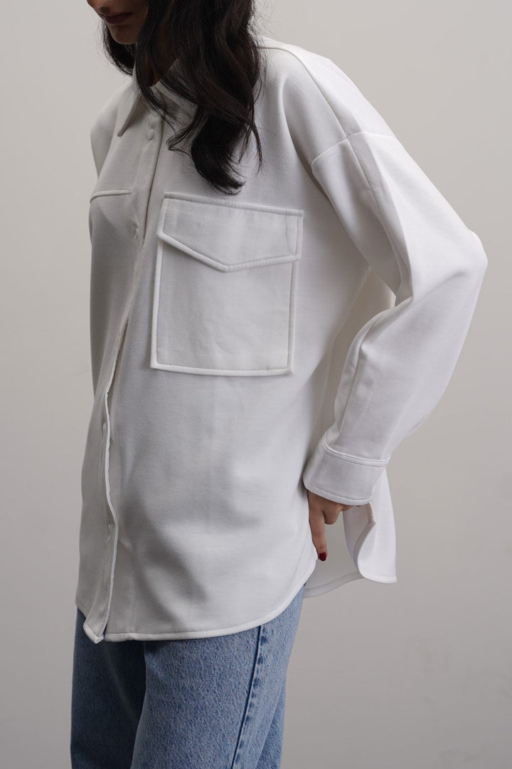 WHITE NEOPRENE BOYFRIEND SHACKET