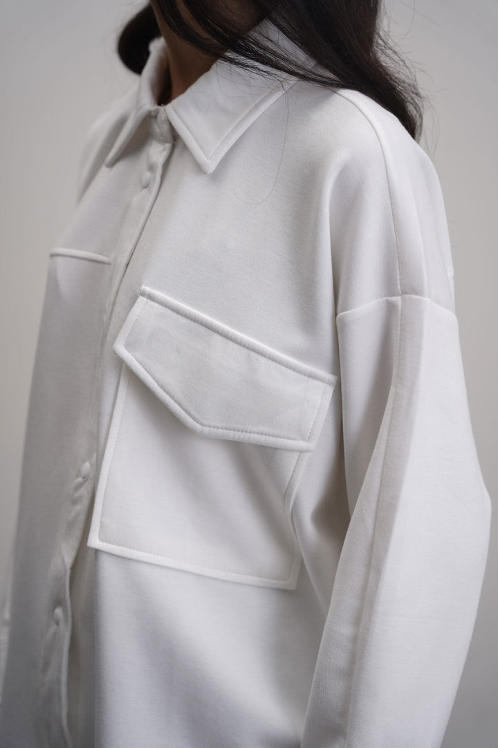 WHITE NEOPRENE BOYFRIEND SHACKET