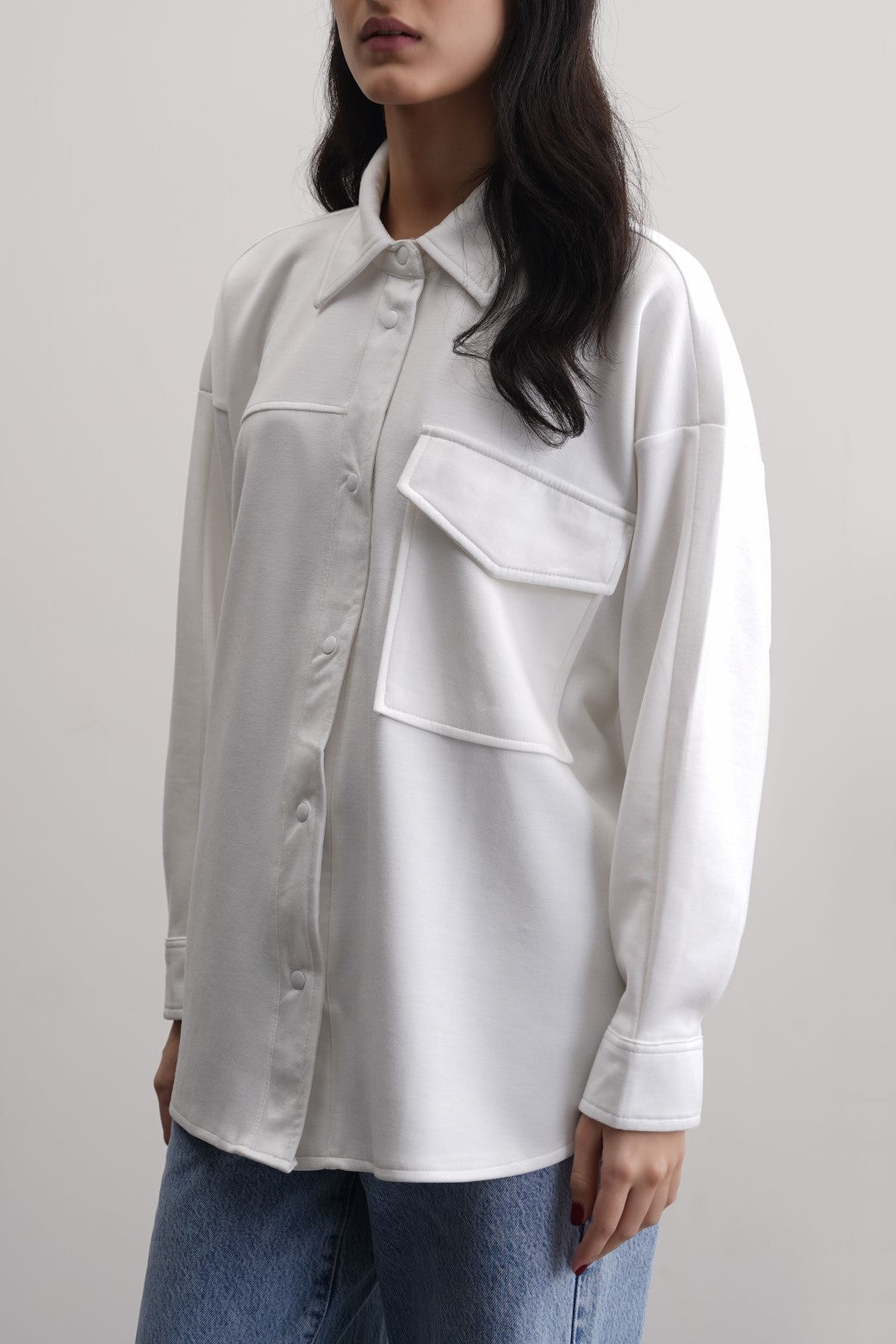 WHITE NEOPRENE BOYFRIEND SHACKET