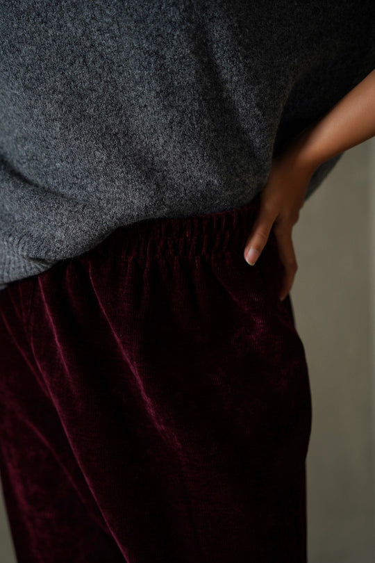 BURGUNDY VELVET EARTH TROUSERS