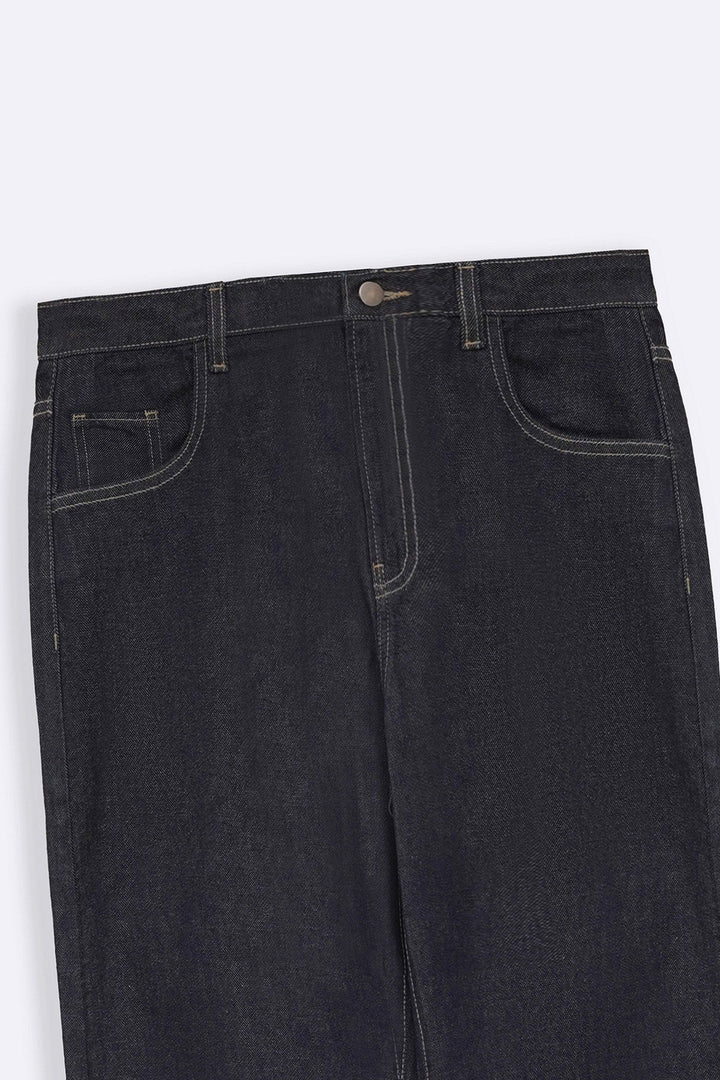 DARK BLUE ROLL UP WIDE JEANS