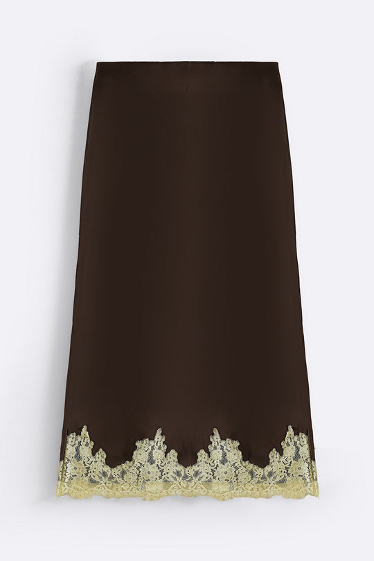 DARK BROWN LACE AND SILK SKIRT