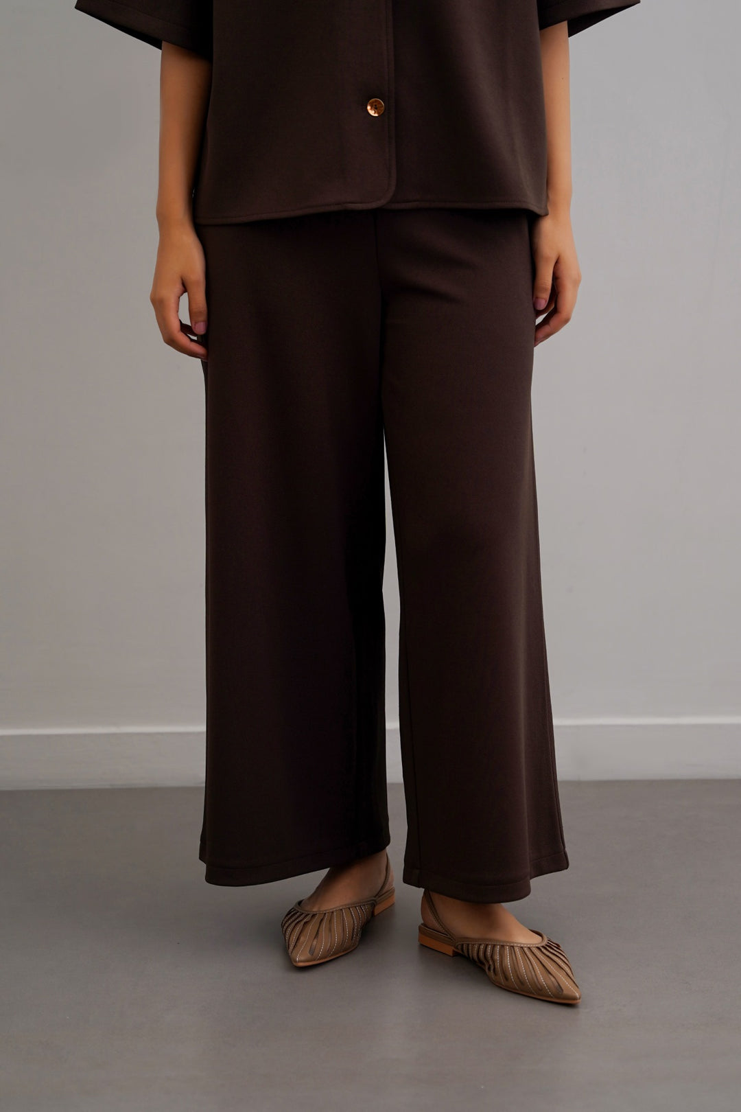 DARK BROWN TWILL TEXTURED CULOTTES