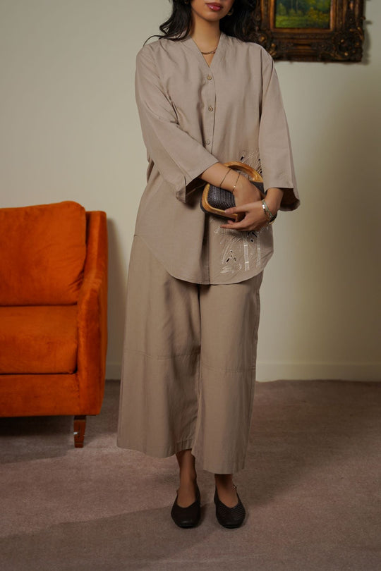 BEIGE TAILORED LINEN BLEND CULOTTES