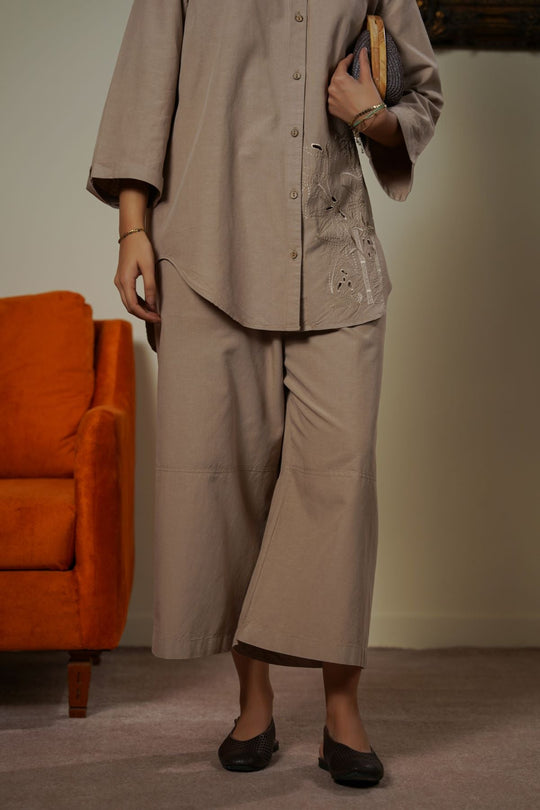 BEIGE TAILORED LINEN BLEND CULOTTES