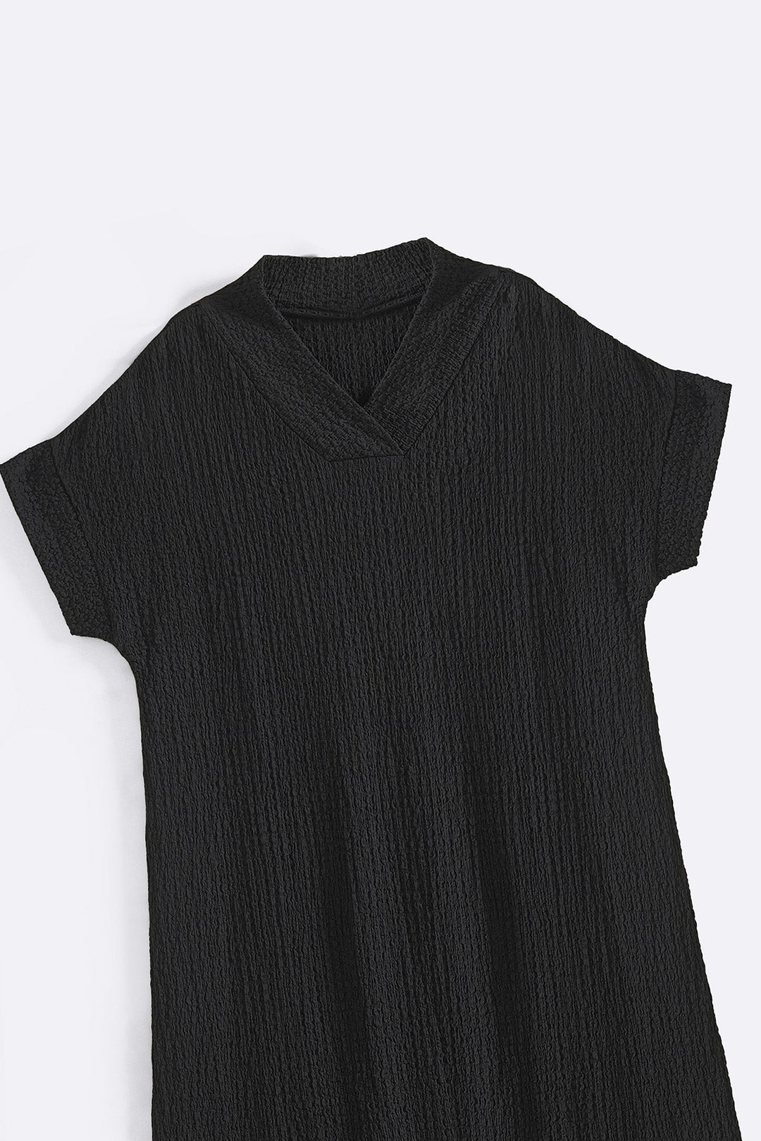 BLACK CRINKLE CASCADE DRESS
