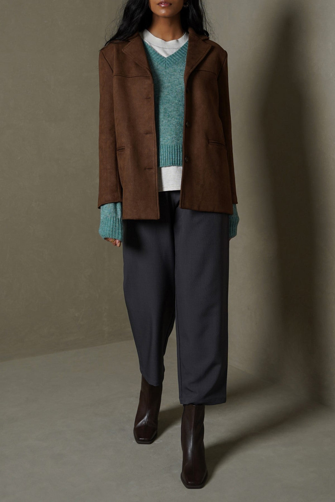 CHOCOLATE SUEDE BLAZER-JACKET