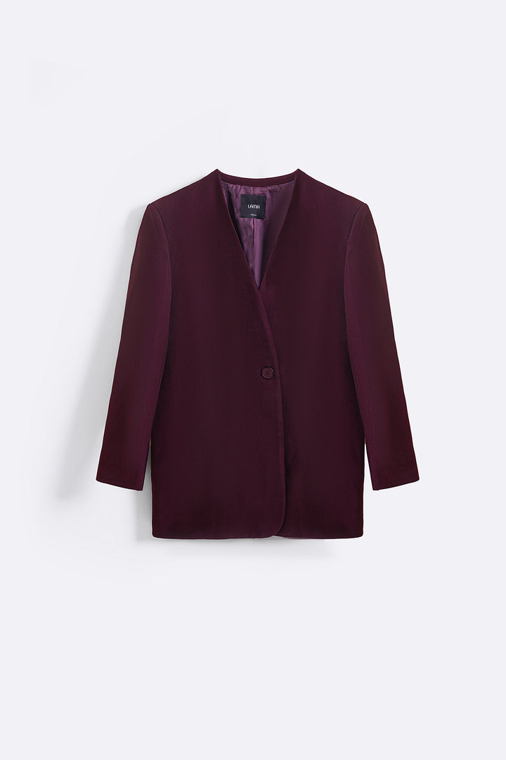 BURGUNDY COLLARLESS BLAZER