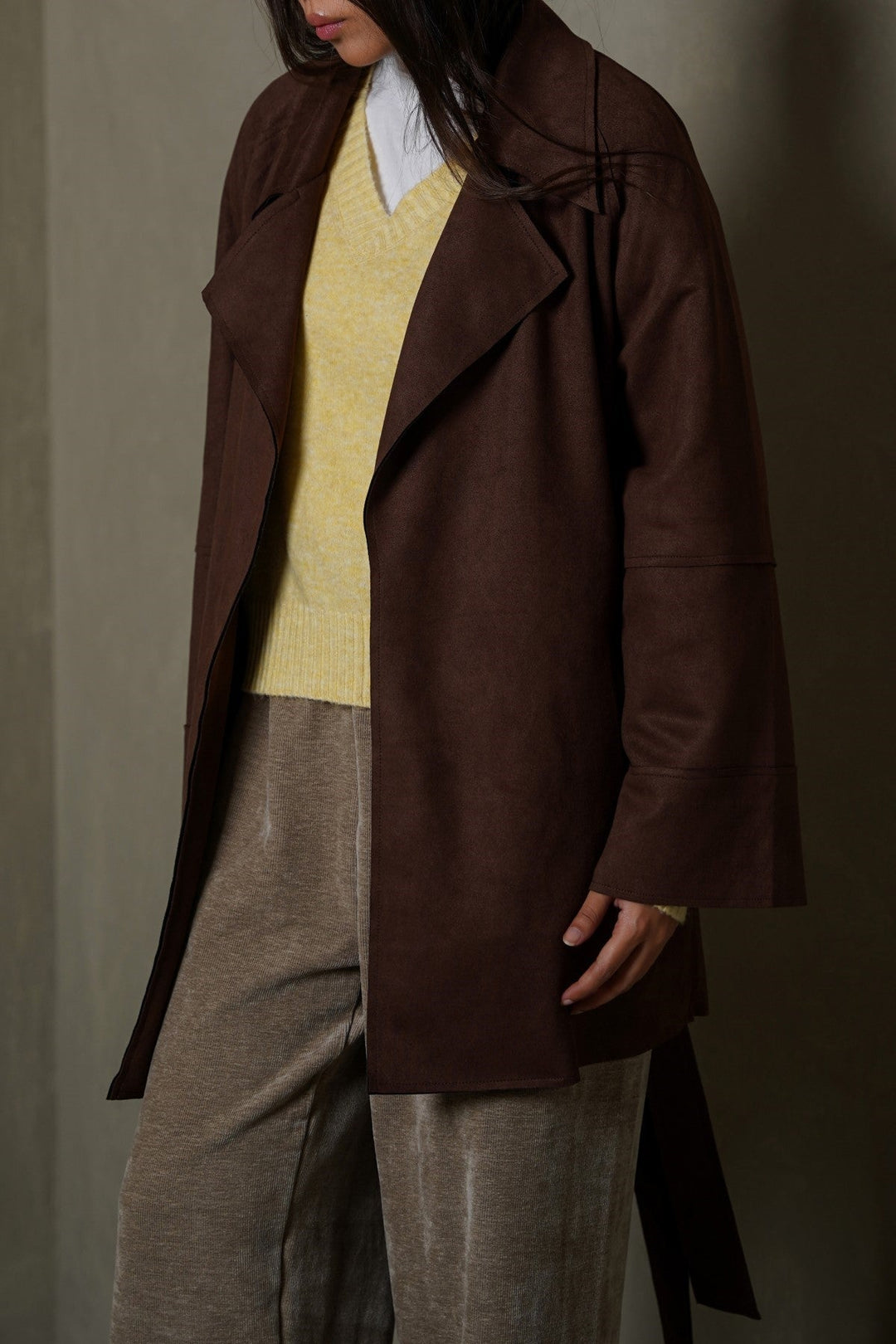 CHOCOLATE ARLO SUEDE TRENCH