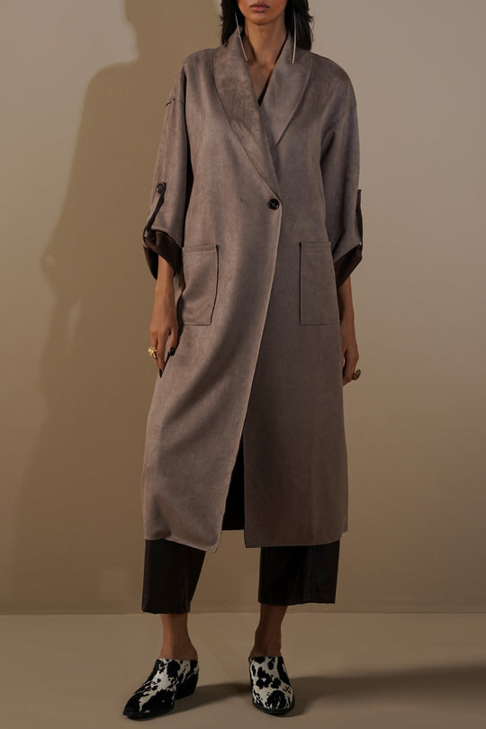 TAUPE LUXURY LONG SUEDE COAT