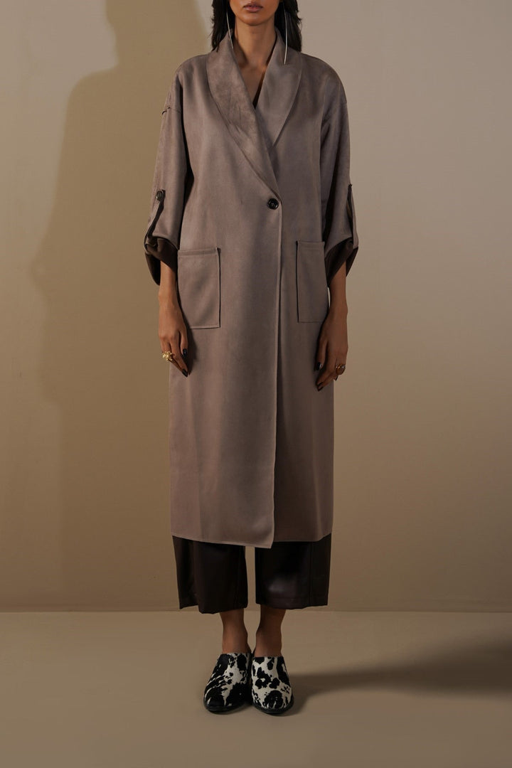 TAUPE LUXURY LONG SUEDE COAT