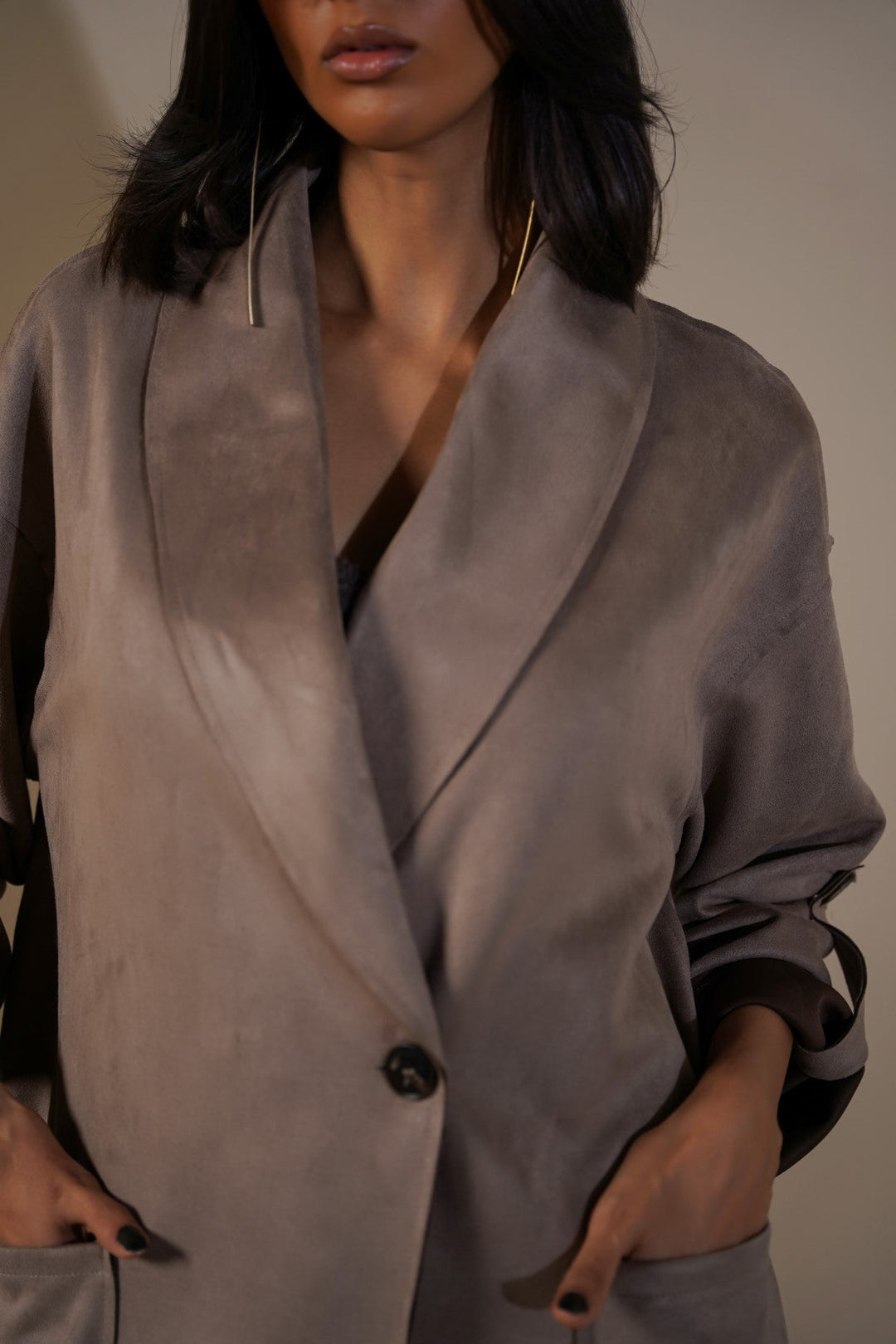 TAUPE LUXURY LONG SUEDE COAT