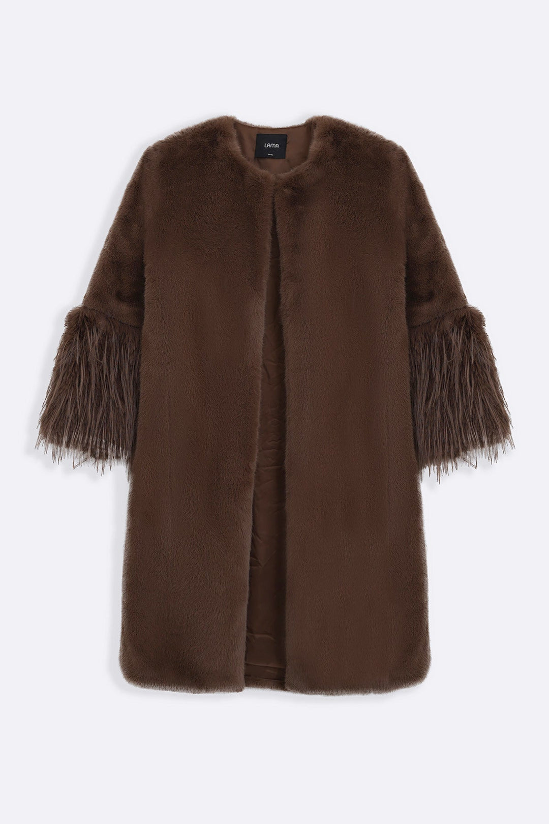 COFFEE LONGLINE FEATHERED FUR COAT