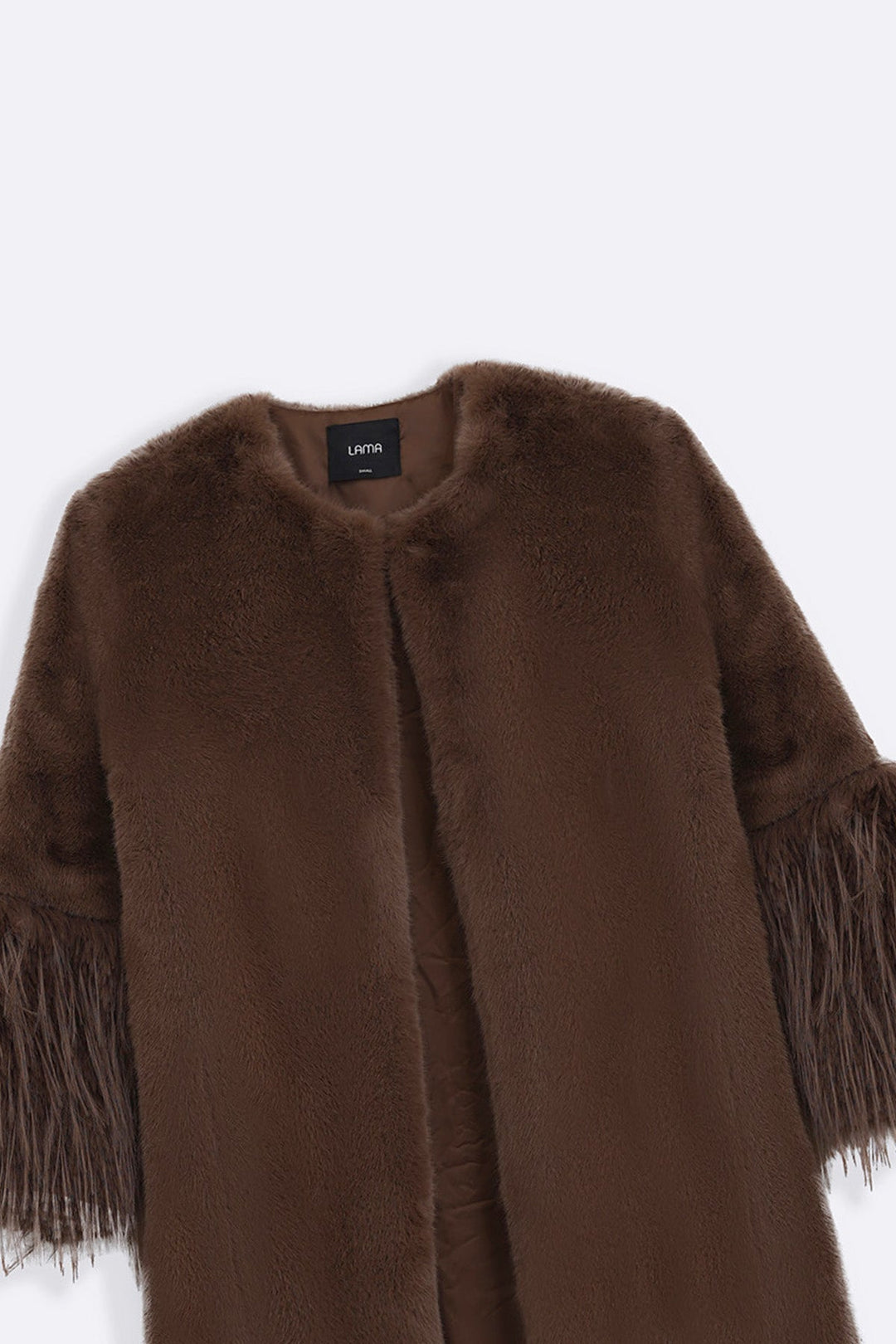 COFFEE LONGLINE FEATHERED FUR COAT