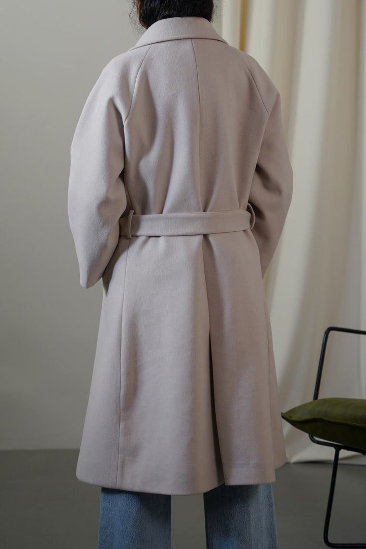 BEIGE LONG BELTED COAT