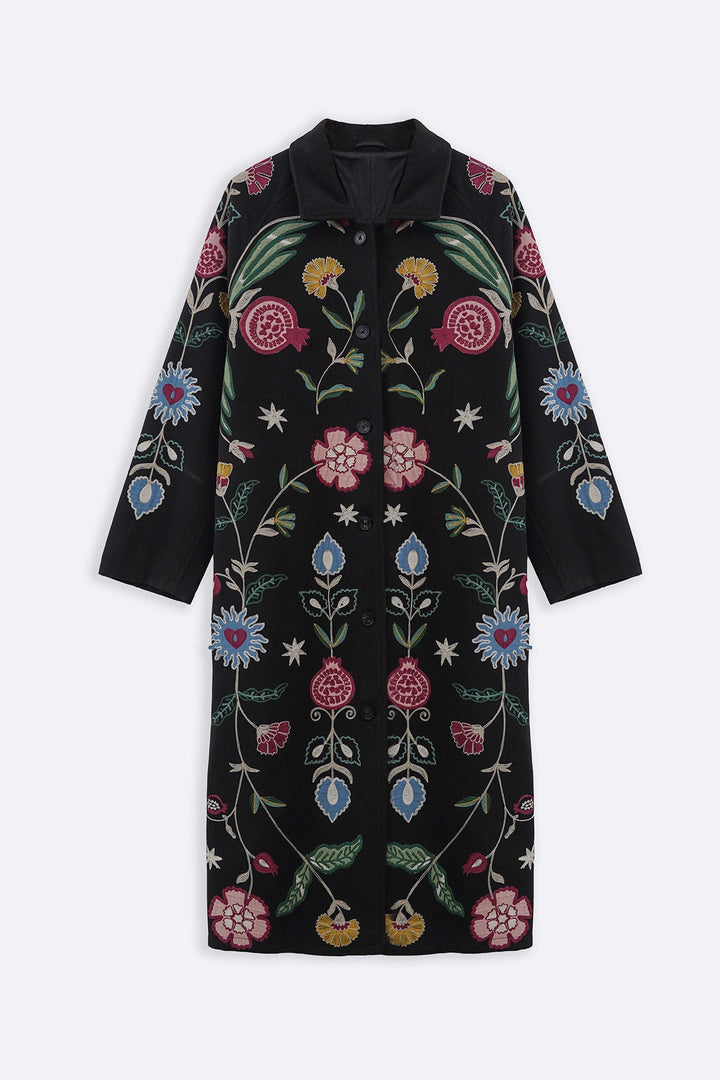 BLACK BOUTIQUE EMBROIDERED LONG COAT