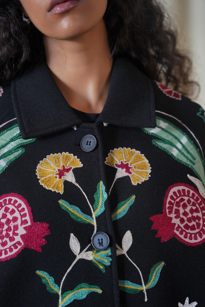 BLACK BOUTIQUE EMBROIDERED LONG COAT